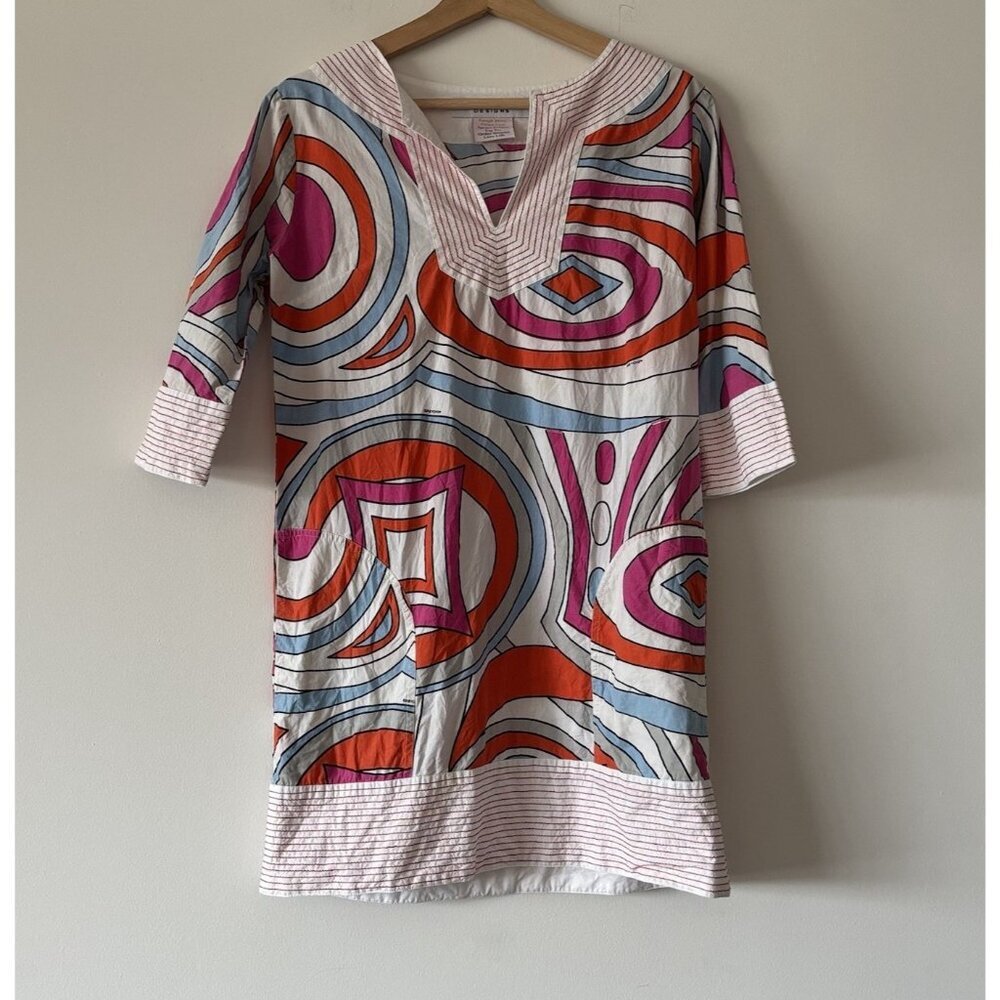 Gretchen SCOTT Designs Tunic Dress Sz XS Geometric Retro Multicolor